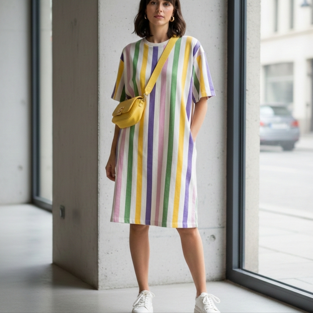Compañía Fantástica‎ Striped T-Shirt Dress - Multi-Color Pastel Large